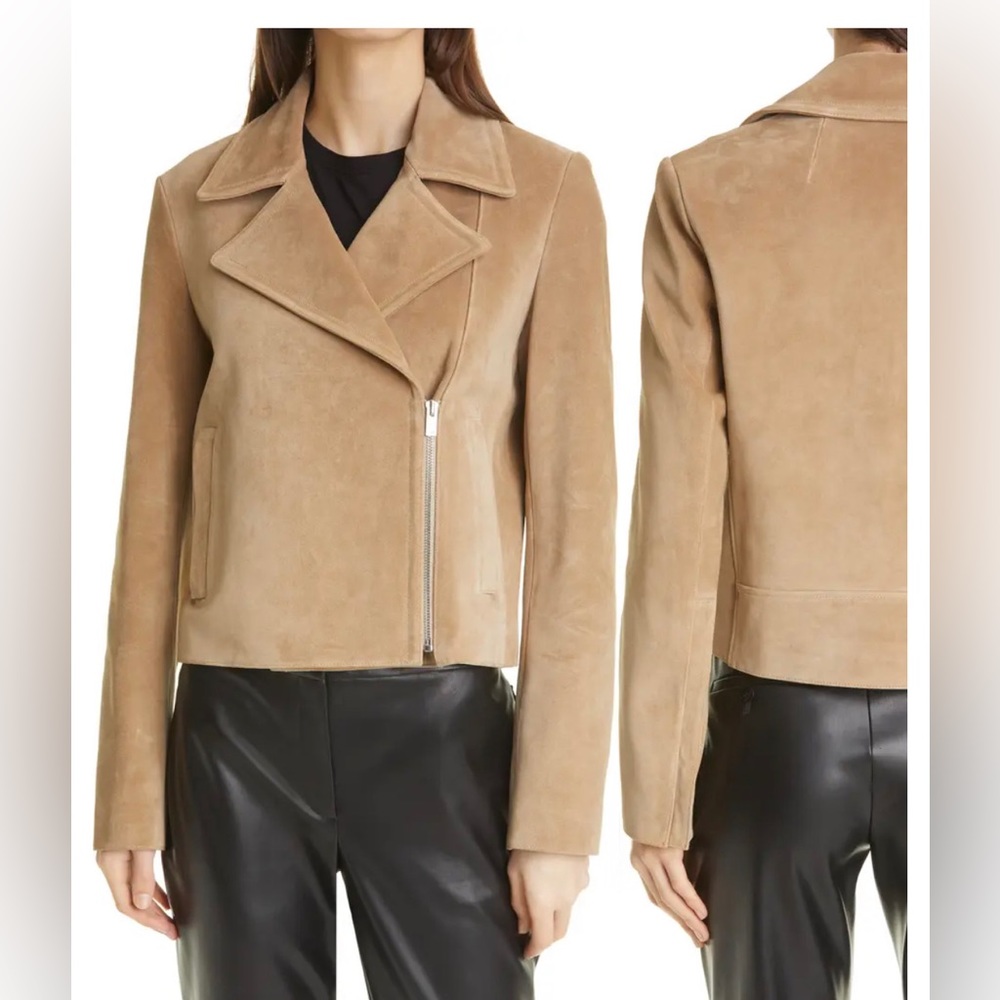 NWT Theory Suede Moto Jacket in Taupe - Picture 7 of 14
